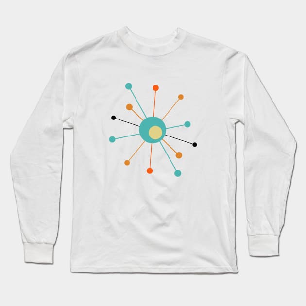 Atomic Age Starburst Teal Orange Yellow Black Long Sleeve T-Shirt by OrchardBerry